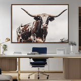 95249234-MGV-CV-36X24-Texas Longhorn Wall Art Canvas Print, Framed Spotted Bull Art Picture Print, Horned Cattle Perfect Rustic Farmhouse Decor Artwork