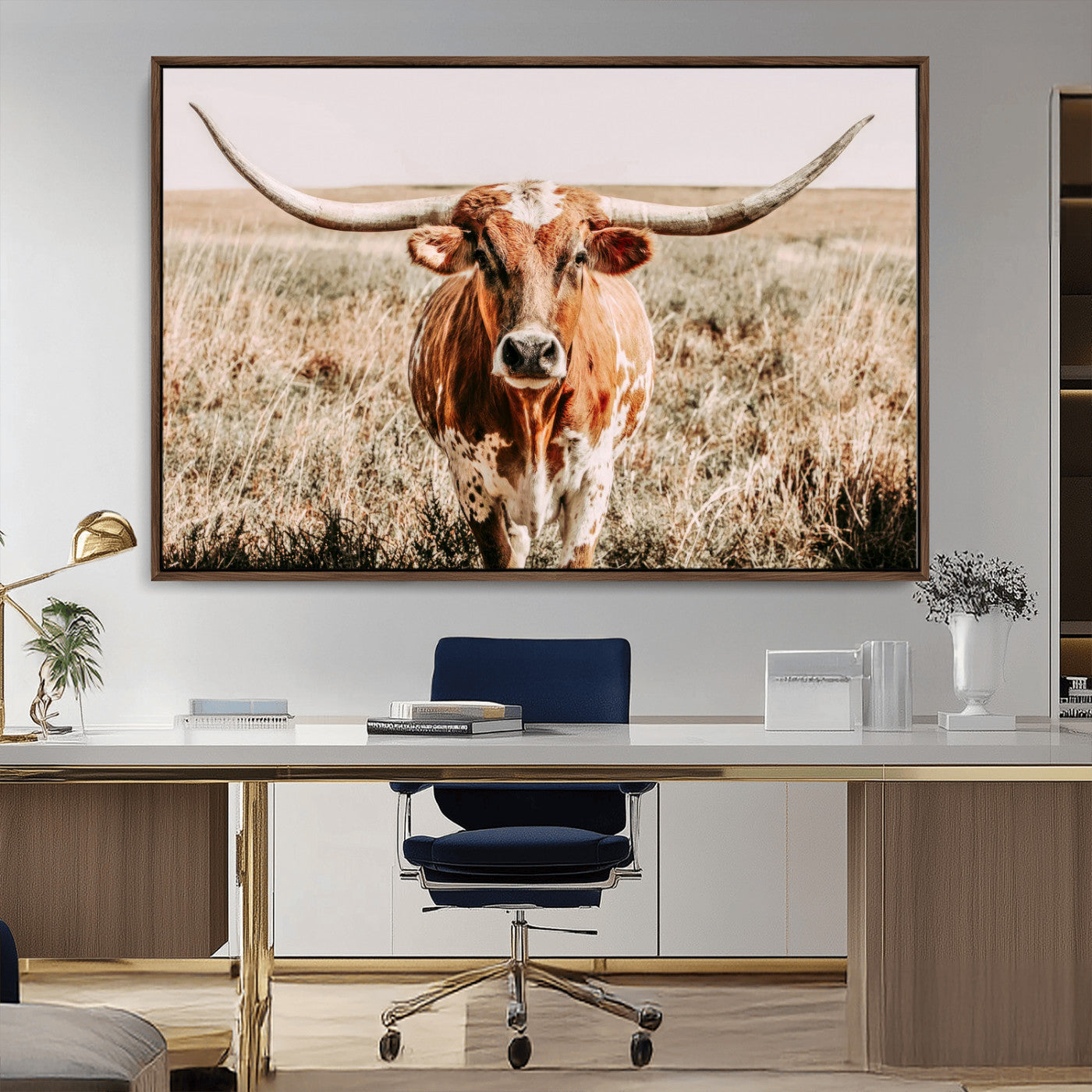 54986862-MGV-CV-36X24-Majestic Longhorn Wall Art – Canvas Print of Graceful Strength & Bold Spirit, Wild Plains Beauty Nature Inspired Rustic Decor for