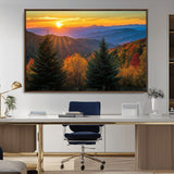 36964931-MGV-CV-36X24-Autumn Mountains Wall Art Canvas Print, Framed Sunset Glow Forest Art Picture Print, Golden Trees Perfect Vibrant Nature Decor