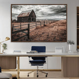 73898372-MGV-CV-36X24-Rustic Barn Wall Art Canvas Print, Framed Moody Field Art Picture Print, Weathered Fence Perfect Moody Farmhouse Decor Artwork