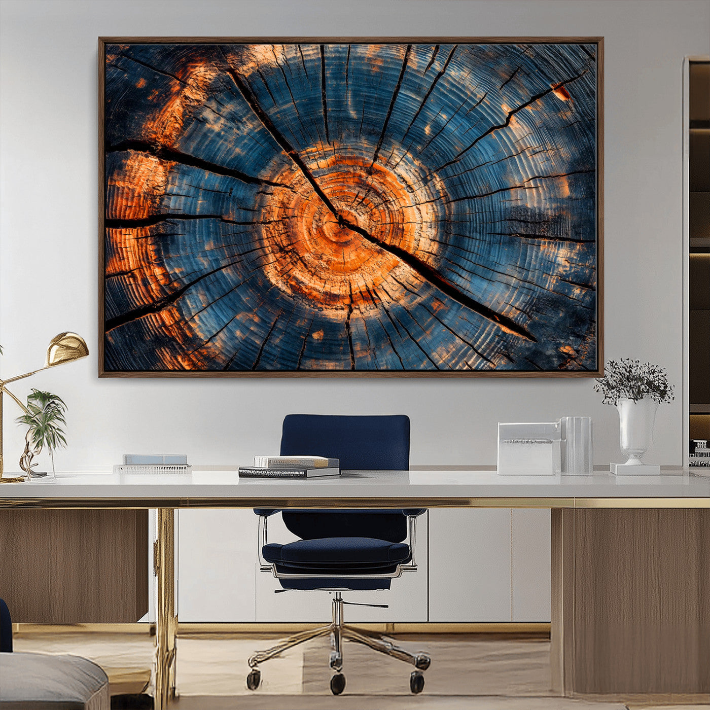 81894502-MGV-CV-36X24-Burnt Wood Wall Art Canvas Print, Framed Aged Timber Art Picture Print, Rustic Tree Slice Perfect Rustic Decor Artwork for Home,