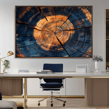 18975622-MGV-CV-36X24-Burnt Wood Wall Art Canvas Print, Framed Aged Timber Art Picture Print, Rustic Tree Slice Perfect Rustic Decor Artwork for Home,