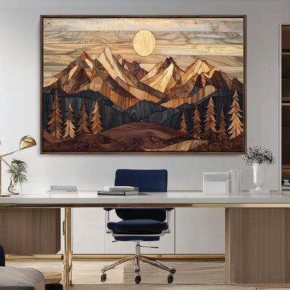 39116082-MGV-CV-36X24-Wood Mountain Landscape Wall Art Canvas Print, Framed Sunset Hills Art Picture Print, Abstract Nature Perfect Boho Decor Artwork