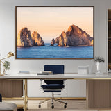 72996116-MGV-CV-36X24-El Arco Wall Art Canvas Print, Framed Cabo Rocks Art Picture Print, Ocean Arch Perfect Golden Coastal Landmark Decor Artwork