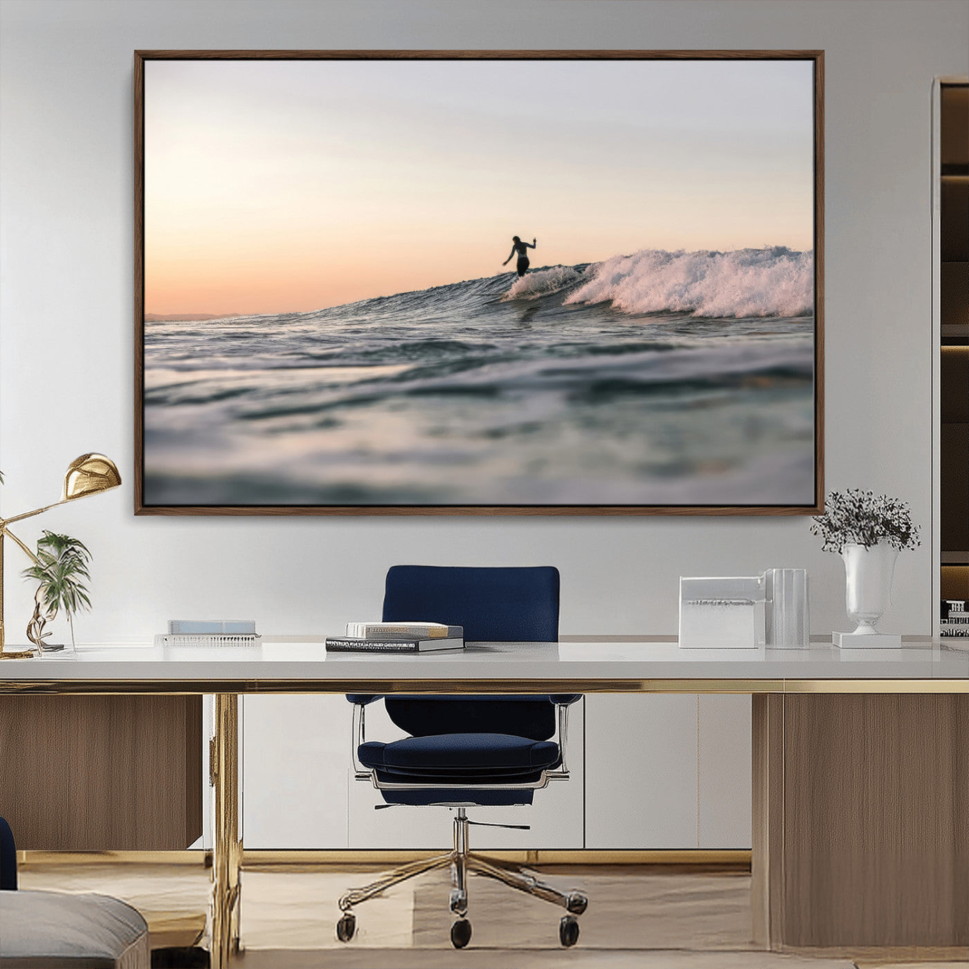 58502923-MGV-CV-36X24-Wave Rider Wall Art Canvas Print, Framed Ocean Wave Art Picture Print, Riding Surf Perfect Sunset Surf Decor Artwork