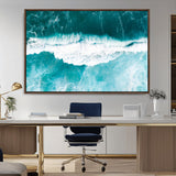 23828594-MGV-CV-36X24-Aerial Waves Wall Art Canvas Print, Framed Ocean Break Art Picture Print, Sea Foam Perfect Tropical Coastal Decor Artwork