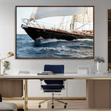 97168626-MGV-CV-36X24-Sailing Yacht Wall Art Canvas Print, Framed Wooden Yacht Art Picture Print, Ocean Waves Perfect Nautical Coastal Decor Artwork