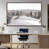 62119206-MGV-CV-36X24-Snowy Trail Wall Art Canvas Print, Framed Ski Slope Art Picture Print, Winter Pines Perfect Alpine Adventure Decor Artwork