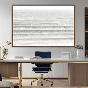 66534476-MGV-CV-36X24-Lone Surfer Wall Art Canvas Print, Framed Ocean Waves Art Picture Print, Minimal Sea Perfect Minimal Coastal Decor Artwork