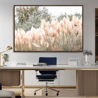 21826392-MGV-FC-36X24_Walnut-Pampas Grass Wall Art Canvas Print, Framed Soft Pampas Art Picture Print, Pastel Grasses Perfect Soft Neutral Boho Decor Artwork