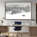 68081143-MGV-CV-36X24-Snowy Bison Wall Art Canvas Print, Framed Winter Forest Art Picture Print, Lone Bison Perfect Monochrome Winter Wild Decor Artwork