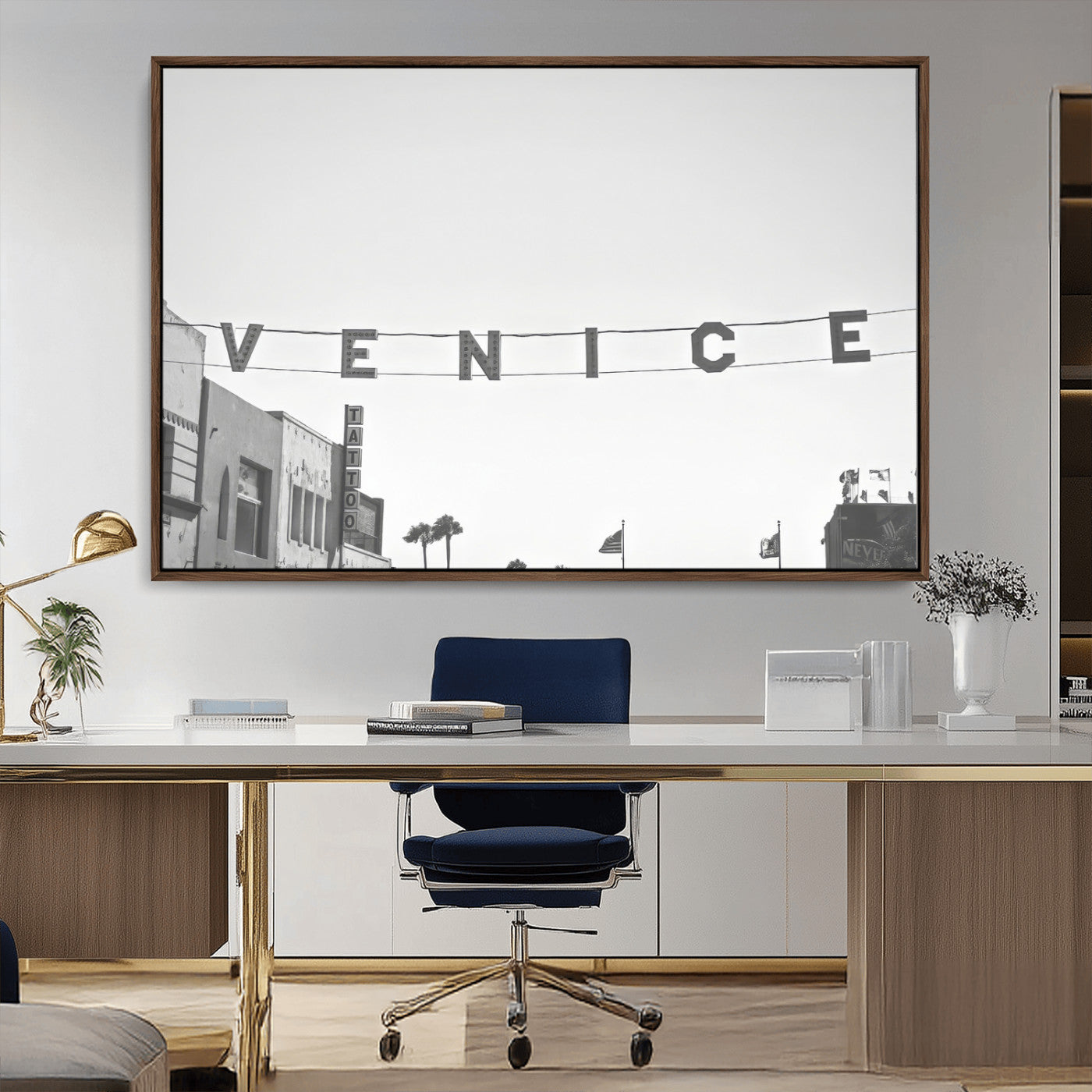 68254589-MGV-CV-36X24-Venice Sign Wall Art Canvas Print, Framed Venice Letters Art Picture Print, Los Angeles Perfect Minimalist Urban Decor Artwork