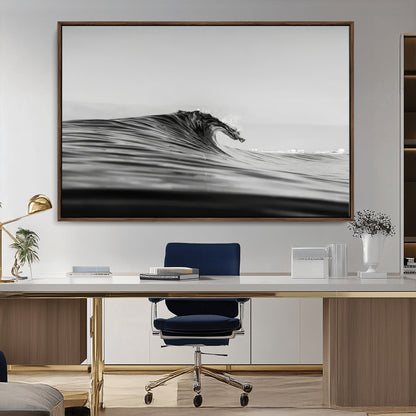 24029476-MGV-CV-36X24-Black Wave Wall Art Canvas Print, Framed Abstract Surf Art Picture Print, Minimalist Ocean Perfect Minimalist Coastal Decor