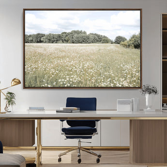 43258946-MGV-CV-36X24-Daisy Field Wall Art Canvas Print, Framed Pastel Flower Art Picture Print, Meadow Bloom Perfect Scandinavian Minimalist Decor