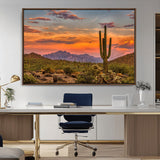 25332783-MGV-CV-36X24-Saguaro Cactus Wall Art Canvas Print, Framed Arizona Sunset Art Picture Print, Sonoran Desert Perfect Southwestern Boho Decor