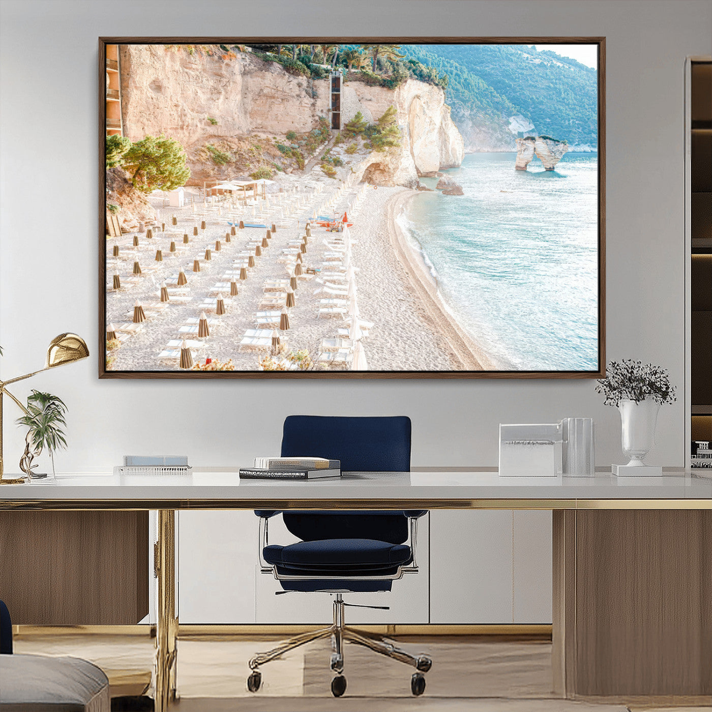 84816639-MGV-CV-36X24-Mediterranean Beach Wall Art Canvas Print, Framed Airy Coastal Art Picture Print, Summer Shore Perfect Coastal Retreat Decor