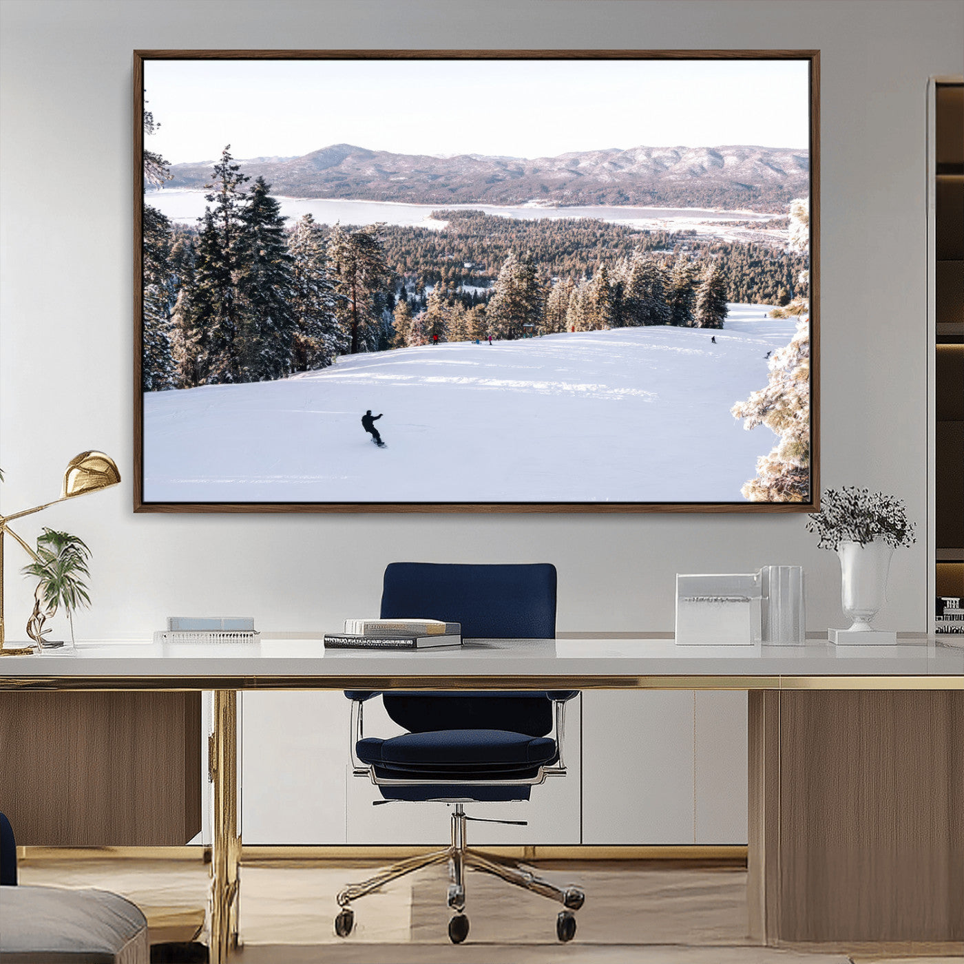 79857868-MGV-CV-36X24-Snowy Mountain Wall Art Canvas Print, Framed Ski Slope Art Picture Print, Winter Forest Perfect Modern Rustic Decor Artwork