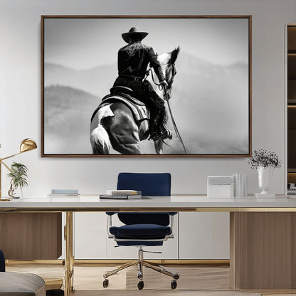 83102464-MGV-CV-36X24-Western Cowboy Wall Art Canvas Print, Framed Monochrome Horse Art Picture Print, Western Equestrian Perfect Rustic Western Decor
