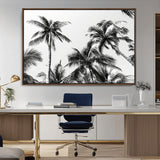 46641801-MGV-CV-36X24-Palm Tree Wall Art Canvas Print, Framed Black White Tropics Art Picture Print, Monochrome Palms Perfect Modern Tropical Minimalist