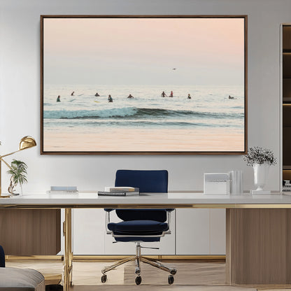 98888919-MGV-CV-36X24-Pastel Ocean Wall Art Canvas Print, Framed Soft Sunset Swimming Art Picture Print, Calm Sea Horizon Perfect Soft Coastal