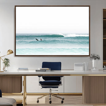56345117-MGV-FC-36X24_Walnut-Minimalist Surfing Wall Art Canvas Print, Framed Ocean Waves Art Picture Print, Soft Ocean Perfect Minimalist Coastal Decor