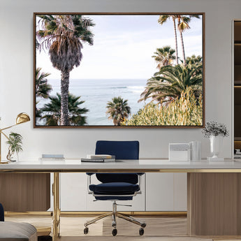 51404565-MGV-CV-36X24-Palm Trees Wall Art Canvas Print, Framed Ocean Breeze Art Picture Print, Coastal View Perfect Tropical Coastal Decor Artwork