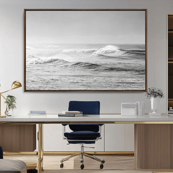 98634812-MGV-CV-36X24-Black and White Ocean Waves Wall Art – Minimalist Sea Canvas Print, Coastal Photography Decor for Living Room, Bedroom or Office