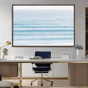 77145995-MGV-CV-36X24-Ocean Simplicity Wall Art Canvas Print, Framed Surfer on Water Art Picture Print, Light Blue Perfect Coastal Minimalist Decor