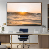 16973771-MGV-CV-36X24-Calm Water Wall Art Canvas Print, Framed Sunset Waves Art Picture Print, Coastal Warmth Perfect Warm Minimalist Decor Artwork