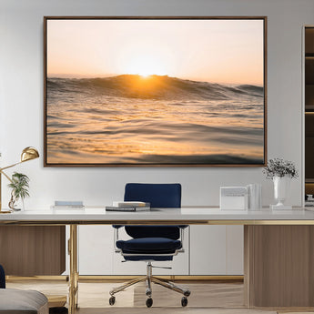 16973771-MGV-CV-36X24-Calm Water Wall Art Canvas Print, Framed Sunset Waves Art Picture Print, Coastal Warmth Perfect Warm Minimalist Decor Artwork