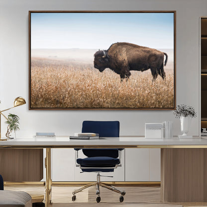 99620201-MGV-CV-36X24-Wild Bison Wall Art Canvas Print, Framed Bison in Prairie Art Picture Print, Rustic Western Perfect Rustic Western Decor Artwork