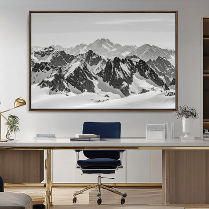 32399691-MGV-CV-36X24-Snowy Mountain Wall Art Canvas Print, Framed Mountain Peaks Art Picture Print, Alpine Mountains Perfect Minimalist Alpine Decor