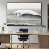42544082-MGV-CV-36X24-Monochrome Seascape Wall Art Canvas Print, Framed Surf Wave Art Picture Print, Minimalist Ocean Perfect Moody Coastal Decor