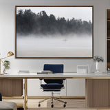 59703275-MGV-CV-36X24-Surfer in Fog Wall Art Canvas Print, Framed Foggy Beach Art Picture Print, Coastal Surf Perfect Moody Coastal Decor Artwork