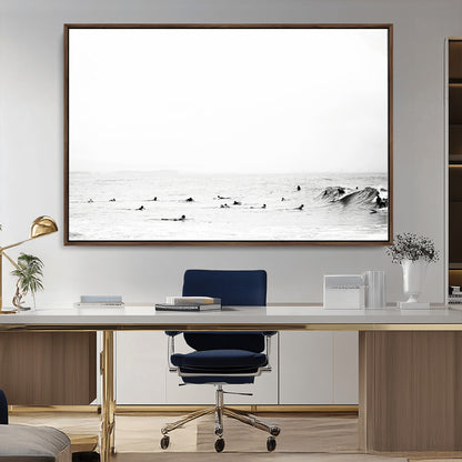 38441169-MGV-CV-36X24-Monochrome Swimming Wall Art Canvas Print, Framed Ocean Horizon Art Picture Print, Moody Coastal Perfect Minimalist Coastal Decor