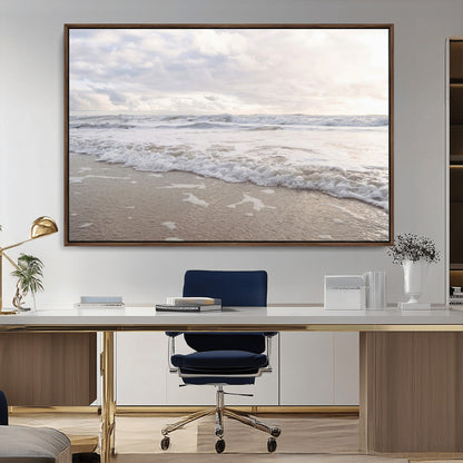 70596264-MGV-CV-36X24-Ocean Waves Wall Art Canvas Print, Framed Coastal Shoreline Art Picture Print, Sea Foam Perfect Coastal Minimalist Decor Artwork