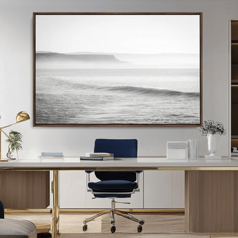 60635783-MGV-CV-36X24-Black White Seascape Wall Art Canvas Print, Framed Ocean Waves Art Picture Print, Misty Coastal Perfect Minimalist Coastal Decor