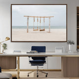 68327283-MGV-CV-36X24-Beach Swing Wall Art Canvas Print, Framed Quiet Beach Art Picture Print, Calm Shoreline Perfect Bohemian Coastal Decor Artwork