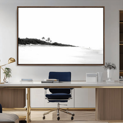 29611516-MGV-CV-36X24-Black White Beach Wall Art Canvas Print, Framed Palm Trees Art Picture Print, Monochrome Tropical Perfect Minimalist Coastal Decor