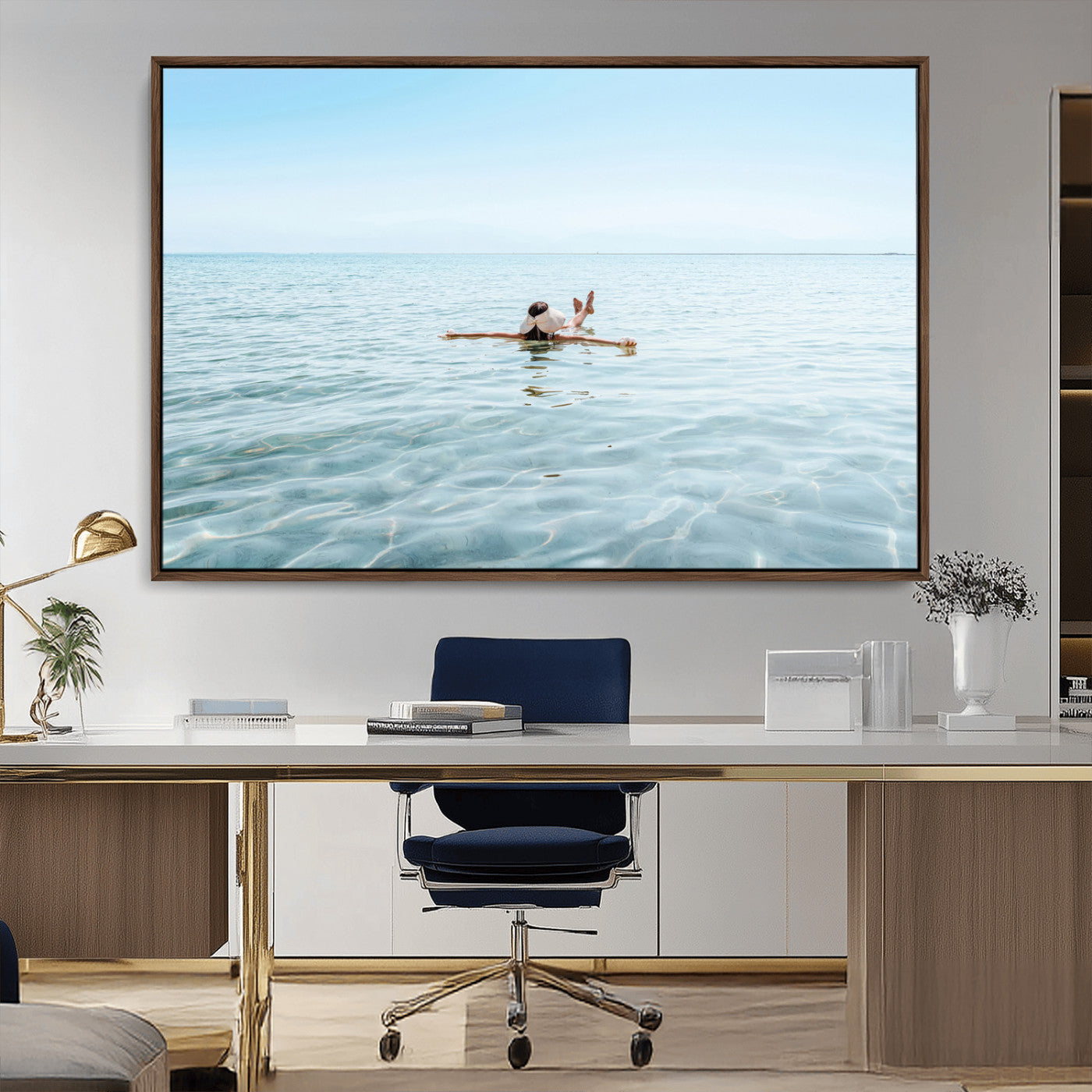 32624554-MGV-CV-36X24-Swimming Relaxation Wall Art Canvas Print, Framed Peaceful Water Art Picture Print, Clear Sea Perfect Minimalist Aquatic Decor