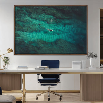 93287752-MGV-CV-36X24-Ocean Surf Wall Art Canvas Print, Framed Blue Waters Art Picture Print, Vibrant Seascape Perfect Coastal Adventure Decor Artwork