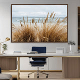 14270839-MGV-CV-36X24-Beach Grass Wall Art Canvas Print, Framed Coastal Dunes Art Picture Print, Dune Grass Perfect Coastal Minimalist Decor Artwork