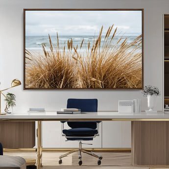 14270839-MGV-CV-36X24-Beach Grass Wall Art Canvas Print, Framed Coastal Dunes Art Picture Print, Dune Grass Perfect Coastal Minimalist Decor Artwork