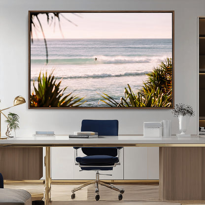 23287092-MGV-CV-36X24-Ocean Surfer Wall Art Canvas Print, Framed Coastal Surf Art Picture Print, Tropical Beach Perfect Tropical Coastal Decor Artwork