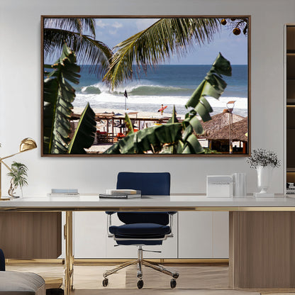 34722557-MGV-CV-36X24-Tropical Shoreline Wall Art Canvas Print, Framed Surfer Beach Art Picture Print, Coastal Surf Perfect Tropical Coastal Decor