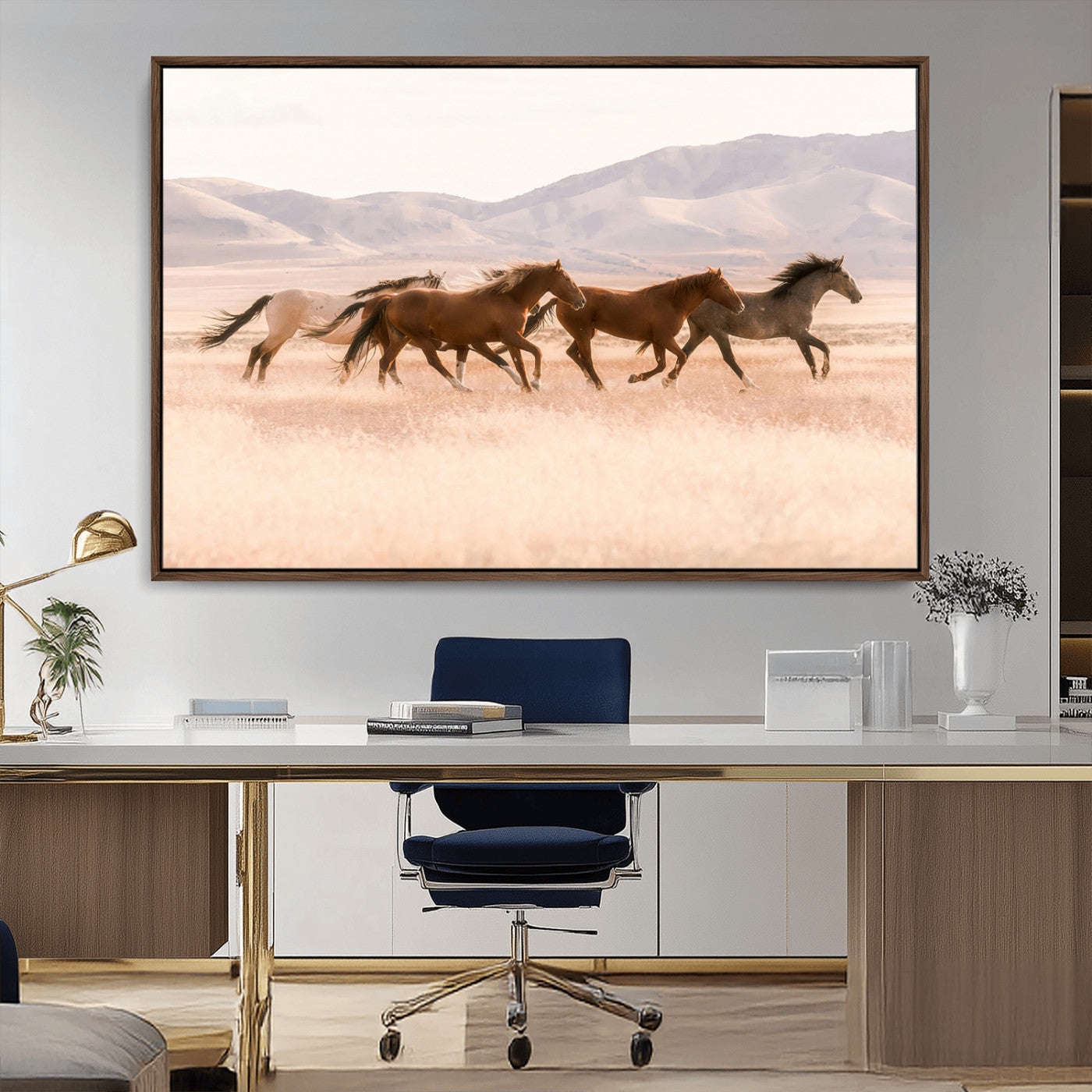 83644685-MGV-CV-36X24-Wild Horse Art Wall Art Canvas Print, Framed Rustic Western Art Picture Print, Desert Horse Scene Perfect Rustic Western Decor