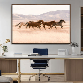 83644685-MGV-CV-36X24-Wild Horse Art Wall Art Canvas Print, Framed Rustic Western Art Picture Print, Desert Horse Scene Perfect Rustic Western Decor