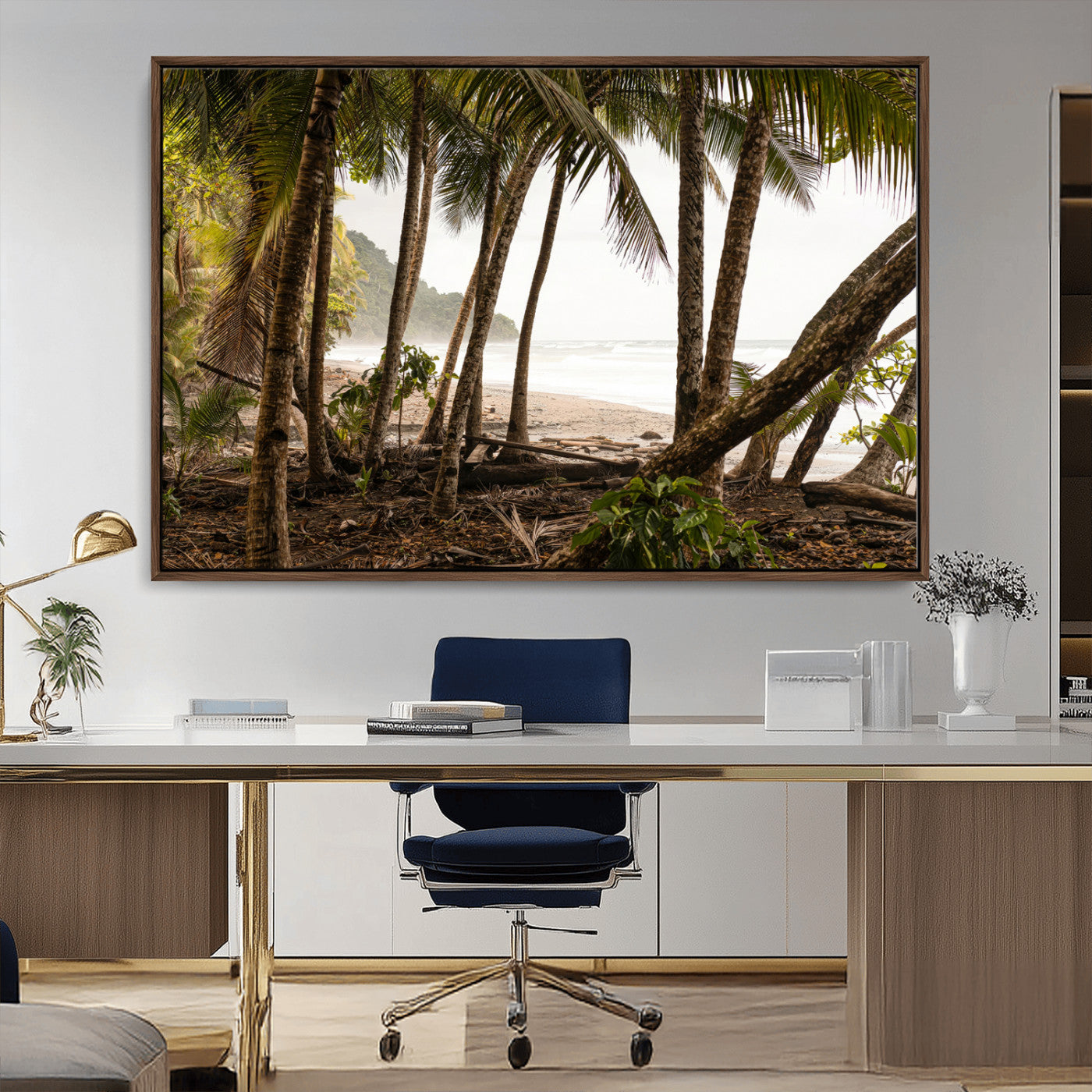 92093951-MGV-CV-36X24-Tropical Jungle Wall Art Canvas Print, Framed Palm Tree Forest Art Picture Print, Coastal Escape Perfect Jungle Retreat Decor