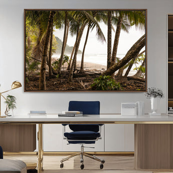 92093951-MGV-CV-36X24-Tropical Jungle Wall Art Canvas Print, Framed Palm Tree Forest Art Picture Print, Coastal Escape Perfect Jungle Retreat Decor