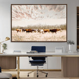 64892775-MGV-CV-36X24-Longhorn Cattle Wall Art Canvas Print, Framed Texas Ranch Art Picture Print, Western Cow Perfect Western Decor Artwork
